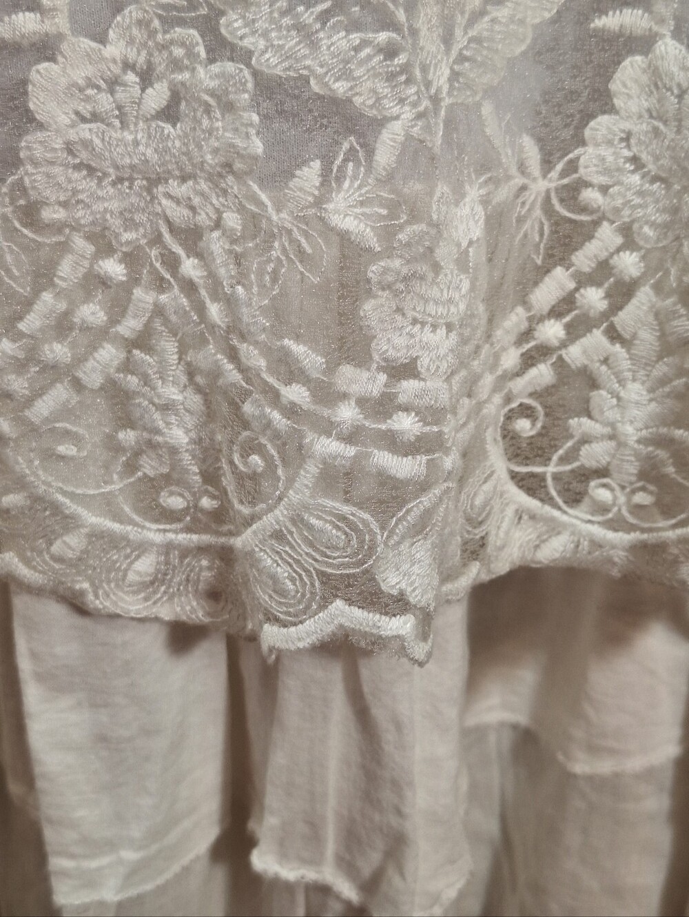 Indigo Soul White Embroidered Sleeveless Tiered Mini Dress Medium Boho Flowy - Picture 11 of 16